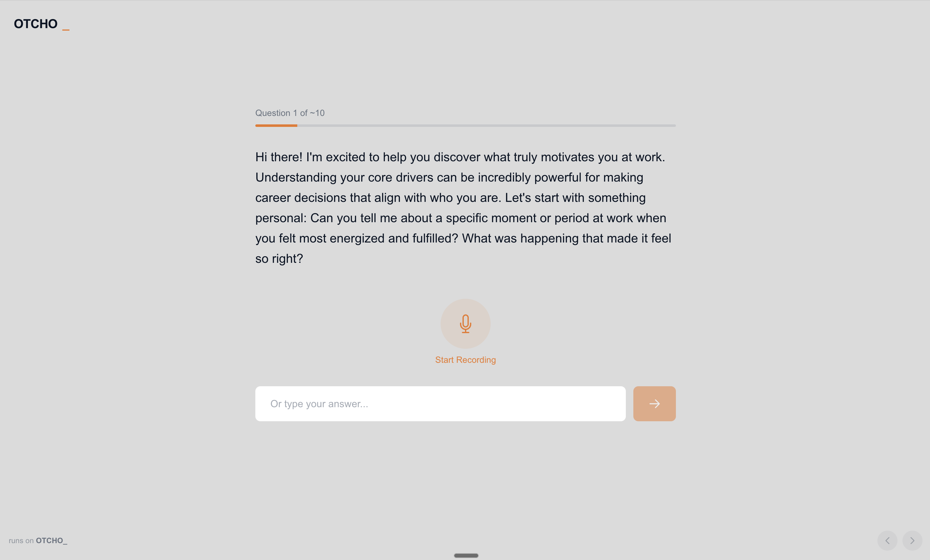 Otcho AI-interview interface
